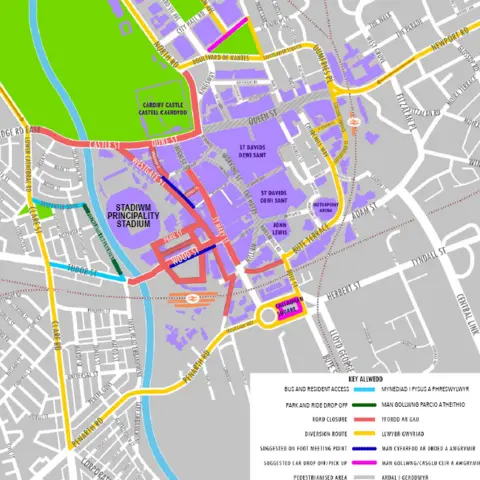 Principality Stadium Map of Cardiff's road closures