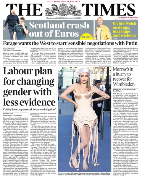 Times headline "Labour plan for changing gender with less evidence"