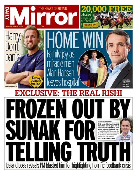 Daily Mirror headline: "FROZEN OUT BY  SUNAK FOR TELLING TRUTH"