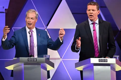 Nigel Farage and Rhun ap Iorwerth make their points during the BBC election debate