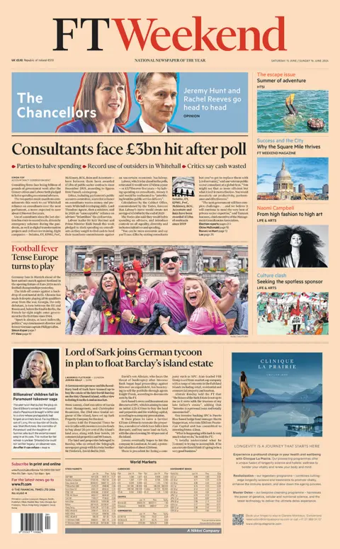 The headline on the front page of the Financial Times reads: "Consultants face £3bn hit after poll"