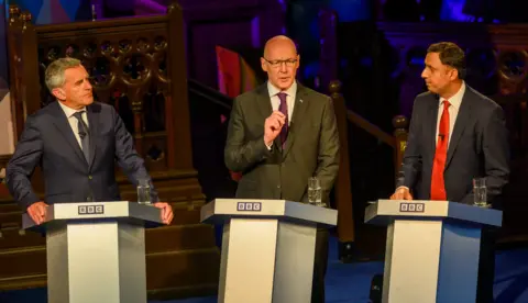 Stephen Jardine, John Swinney and Anas Sarwar