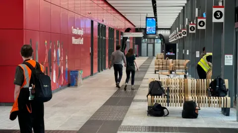 BBC The new bus station inside including benches and information screens