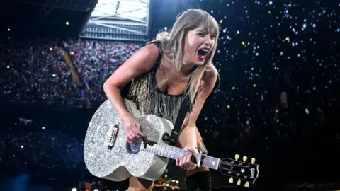 Getty Images Taylor Swift at Cardiff's Principality Stadium