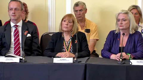 BBC Victims of the infected blood scandal speaking at a press conference