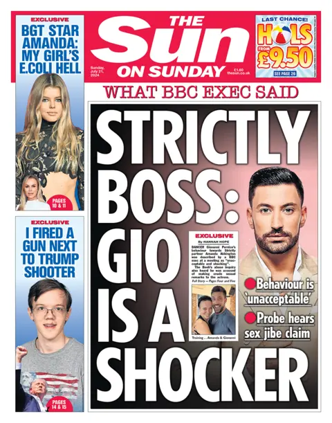 The headline on the front page of the Sun on Sunday reads: "Strictly boss: Gio is a shocker"