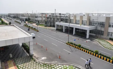 Getty Images This photo taken on October 20, 2017 shows the Andhra Pradesh state government headquarters in the under construction "city" of Amaravati.