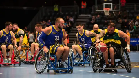 Getty Images Wheelchair basketball players from Ukraine take on Team Australia during the 2023 Invictus Games in Düsseldorf