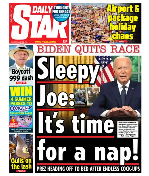 The headline on the Daily Star reads: Sleepy Joe: It;s time for a nap!"