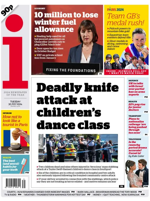 The headline on the front page of The I reads: "Deadly knife attack at children's dance class" 