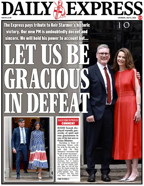 Front page of the Daily Express for Saturday 6 July, showing a picture of Sir Keir Starmer and his wife Victoria.