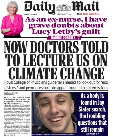 The headline in the Mail reads: "Now doctors told to lecture us on climate change". 