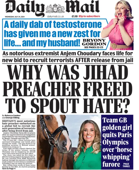 Daily Mail headline reads: Why was jihad preacher freed to spout hate?