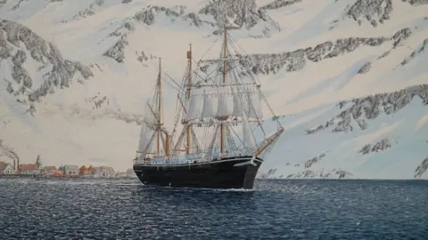  (Oil painting by George Cummings) A painting of Endurance setting off on its final voyage