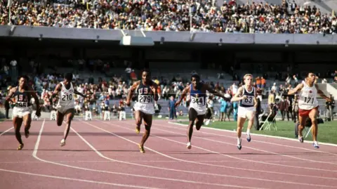 Getty Images  the 4X100 meters relay race during the semi-final of the Olympic Games, in Mexico, on October, 10, 1968.