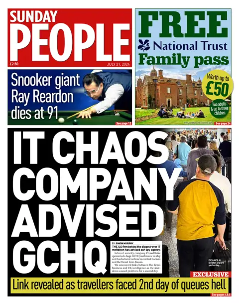 The headline on the front page of the Sunday People reads: "IT chaos company advised GCHQ