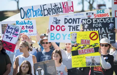 Getty Images Greyhound racing protest in Sydney 