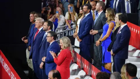 EPA Prominent Republicans and Trump family members stand around Donald Trump