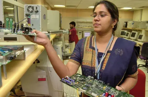 Getty Images A woman works in office, Bangalore, Karnataka, India.