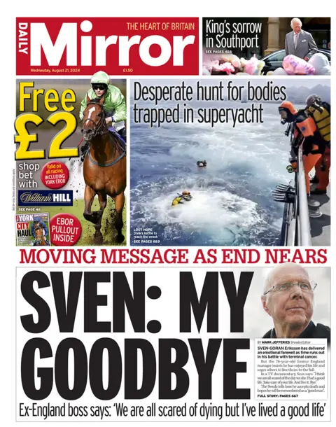 Daily Mirror front page, 21 August