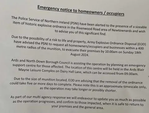 Other Written notice being handed to residents which is titled: "Emergency notice to homeowners/occupiers