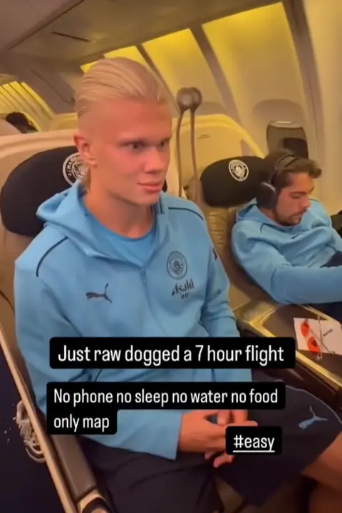  Erling Haaland Manchester City footballer Erling Haaland sits on a plane 