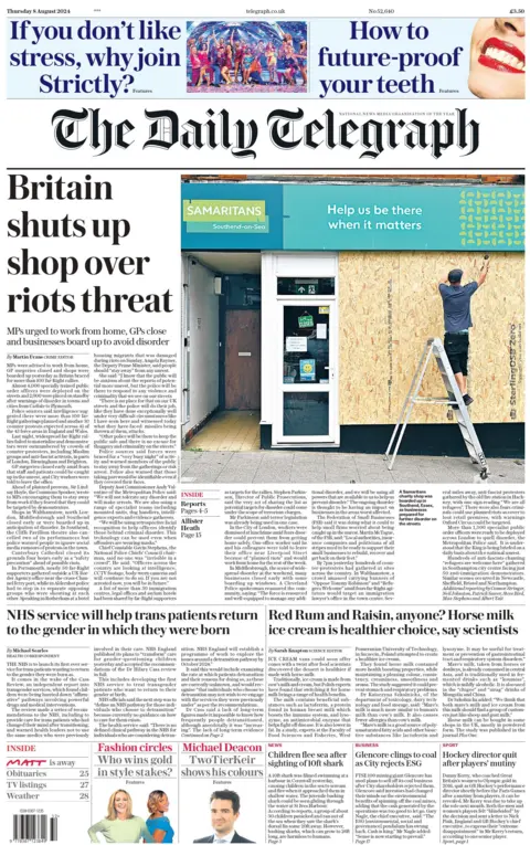 Daily Telegraph: Britain shuts up shop over riots threat