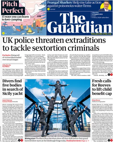 The Guardian front page, 22 August 