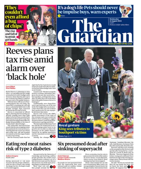 The Guardian front page, 21 August