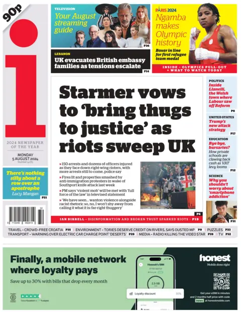 i news: Starmer vows to bring thugs to justice as riots sweep UK