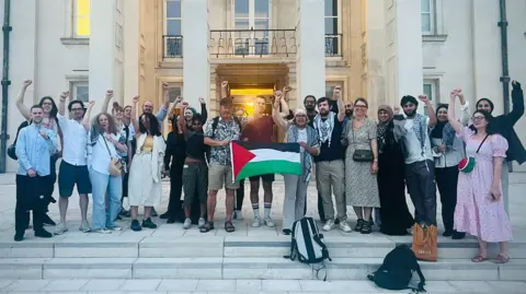 WF4FP Members of Waltham Forest For a Free Palestine celebrating the council decision