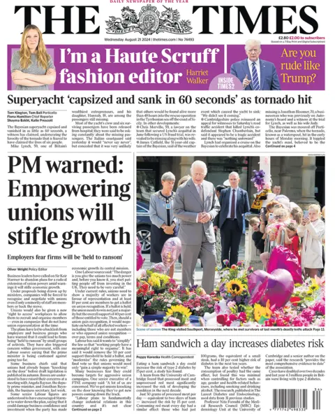 The Times front page, 21 August 