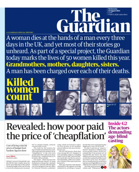 The headline on the front page of the Guardian reads: “Revealed: how poor paid the price of 'cheapflation'”