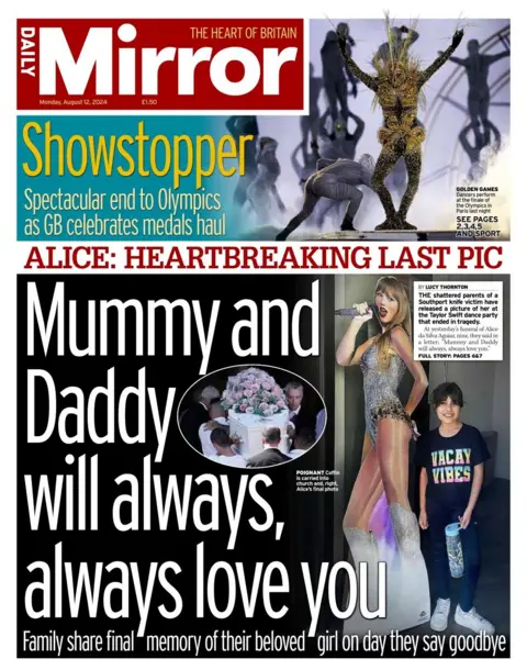 The headline in the Mirror reads: Mummy and Daddy will always, always love you