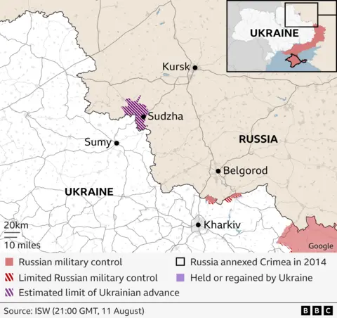 Map showing Belgorod marked next to Kursk