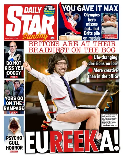 The headline on the front page of the Daily Star reads: "Eureeka! Britons are at their brainiest on the bog"