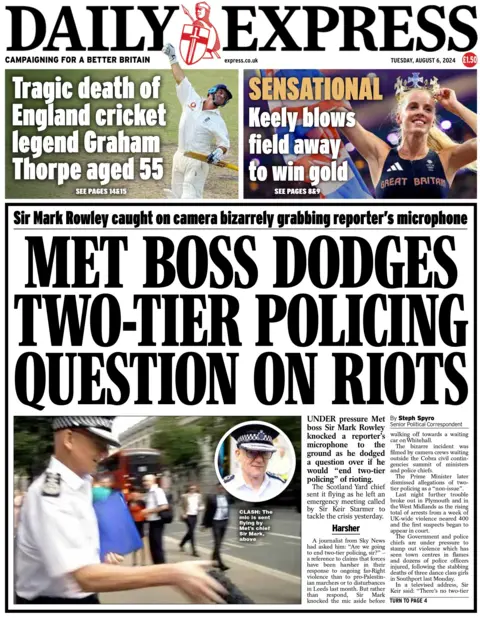 Daily Express: Met boss dodges two-tier policing question on riots