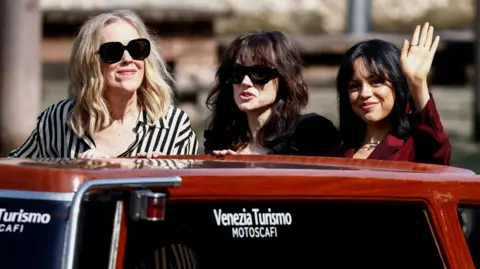 Reuters "Beetlejuice Beetlejuice" cast members Catherine O'Hara, Jenna Ortega and Winona Ryder arrive on the day of the opening ceremony of the 81st Venice International Film Festival, in Venice, Italy August 28, 2024.