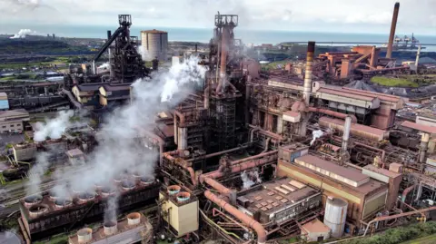 PA Media An aerial view of the Port Talbot steelworks