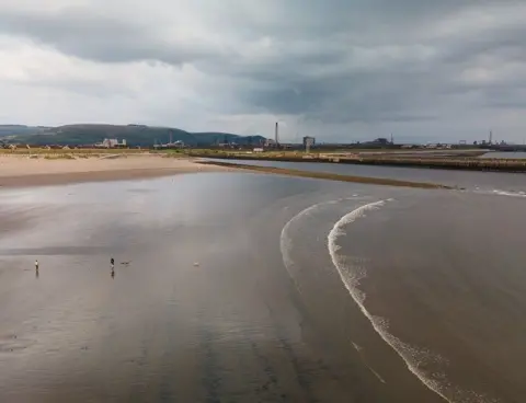 Jon Pountney A drone shot of Aberavon beach with some views of Port Talbot steelworks in the background