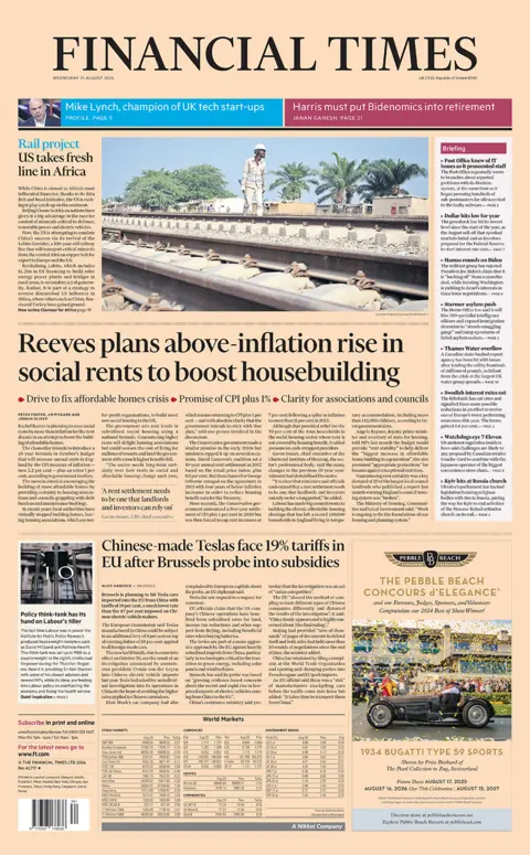 Financial Times front page, 21 August 