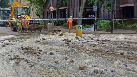 LONDON FIRE BRIGADE Floodwater on Pentonville Road on Sunday morning