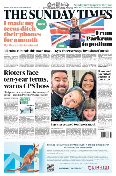 The headline in the Sunday Times reads: Rioters face ten-year terms, warns CPS boss