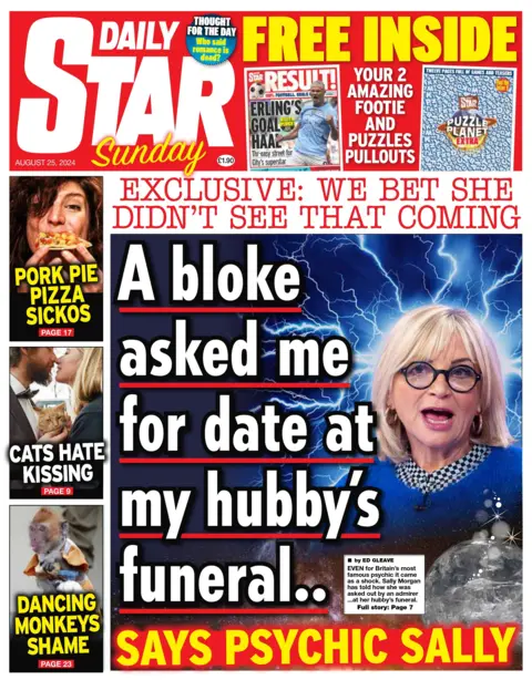 And finally The Daily Star Sunday reports that Psychic Sally's crystal ball must have been gathering dust as she was shocked to be asked on a date at her husband John's funeral. 