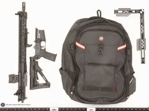 FBI A backpack and a rifle in several pieces