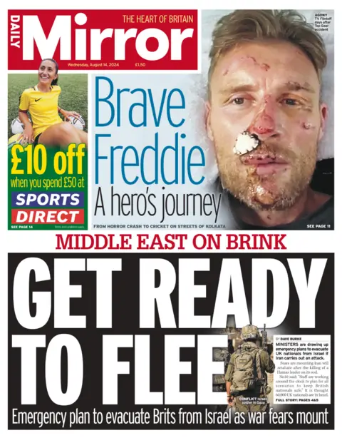 The headline on the front page of the Daily Mirror reads: “Middle East on brink: Get ready to flee”