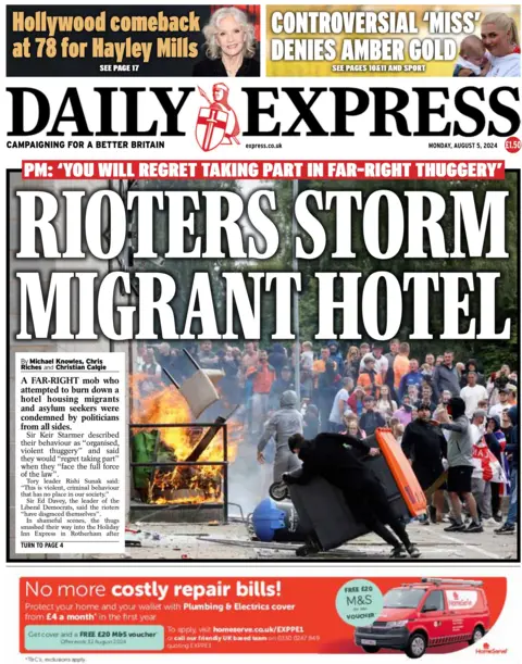 Daily Express: Rioters storm migrant hotel