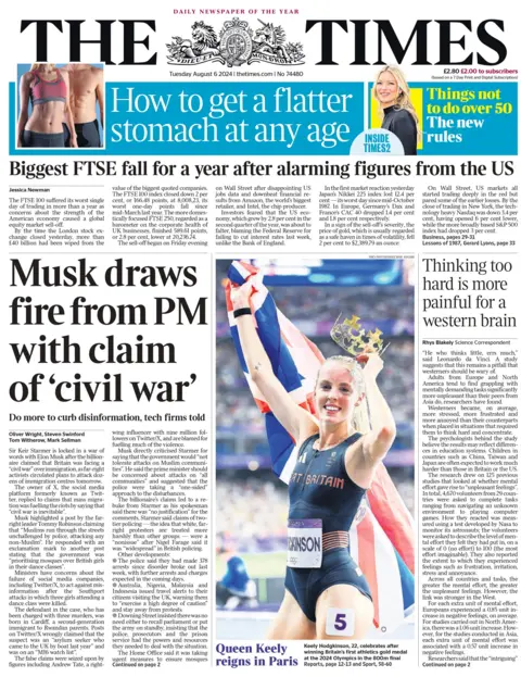 The Times: Musk draws fire from PM with claim of civil war