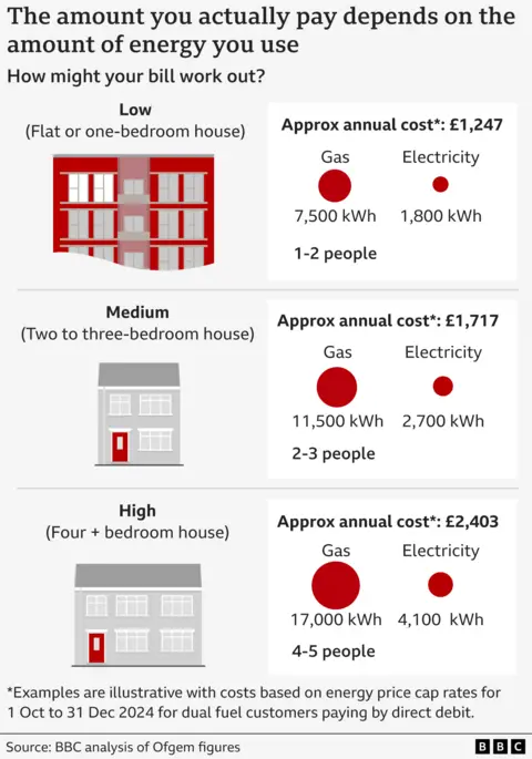 Household energy bills by size of property in graphic.