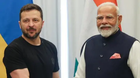 PIB India Mr Modi (right) had met Mr Zelensky on the sidelines of the G7 summit in June